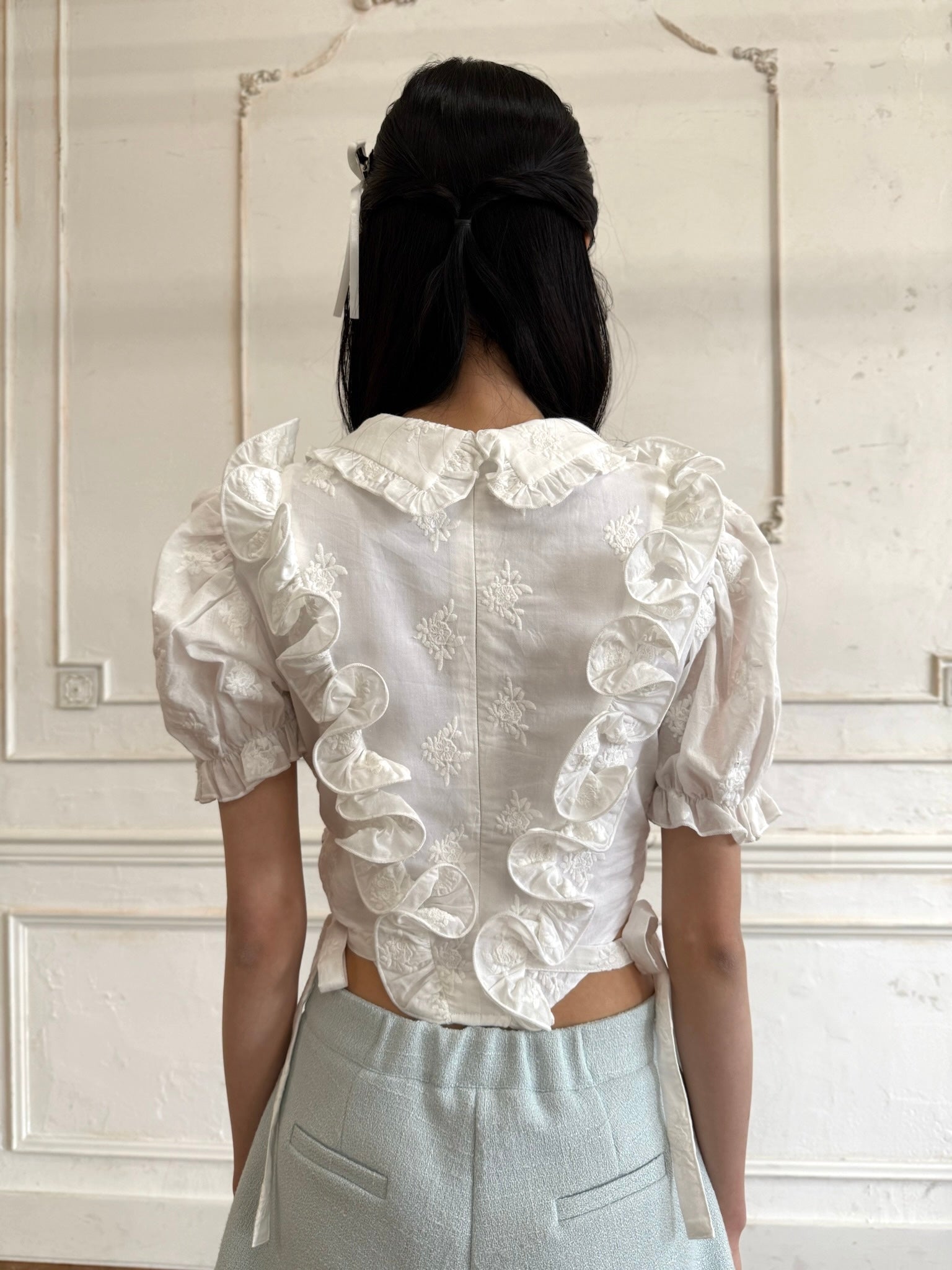 【予約販売】Peony ribbon frill blouse