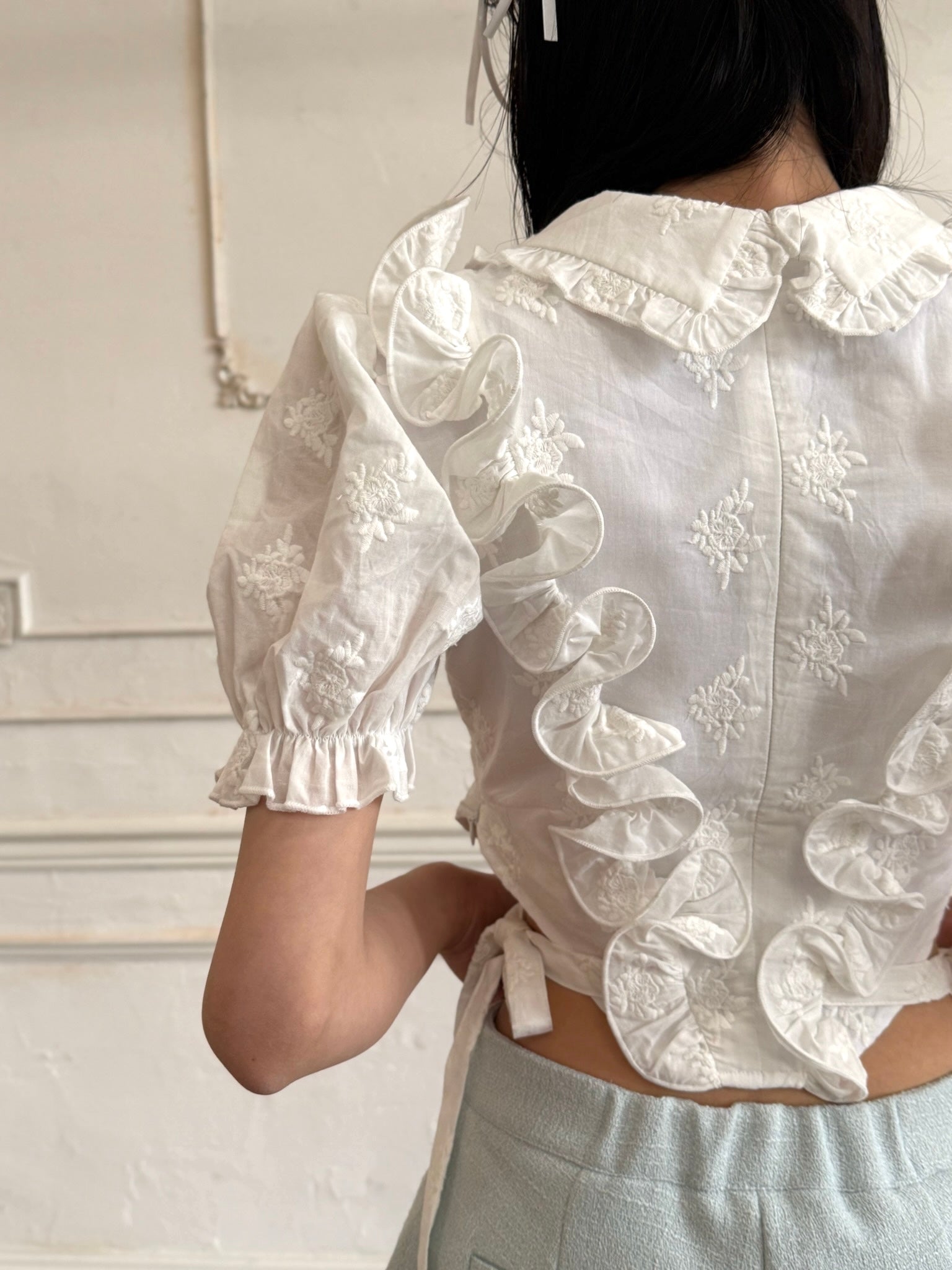 【予約販売】Peony ribbon frill blouse