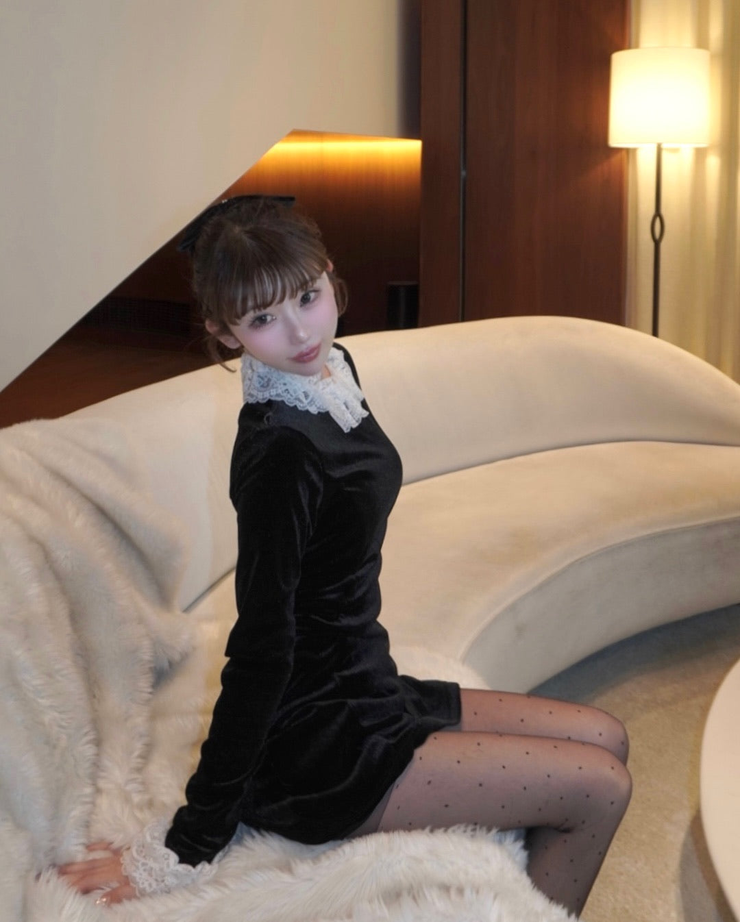 velours lace classical mini dress