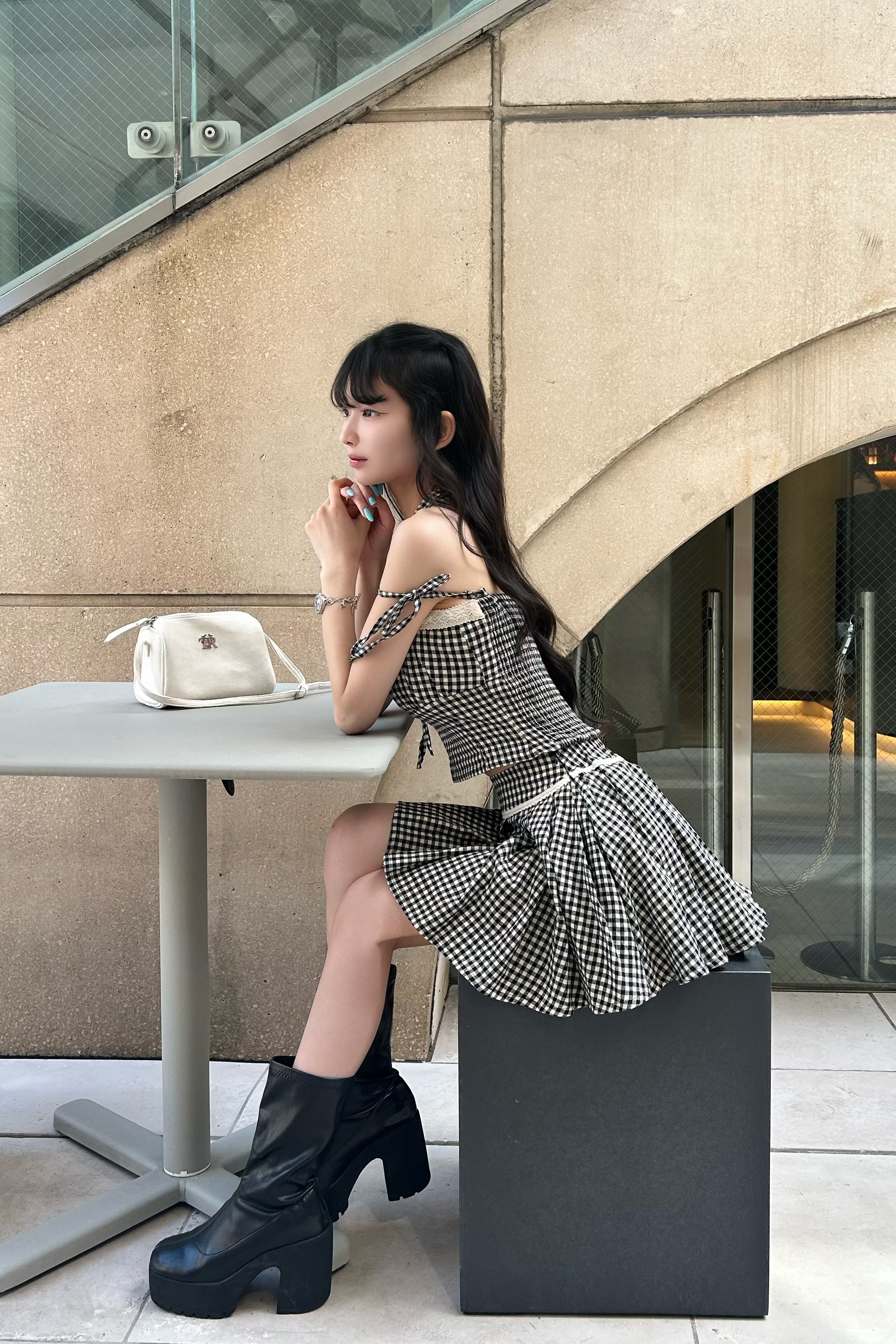 gingham check girly pleats skirt