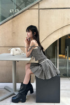 gingham check girly pleats skirt
