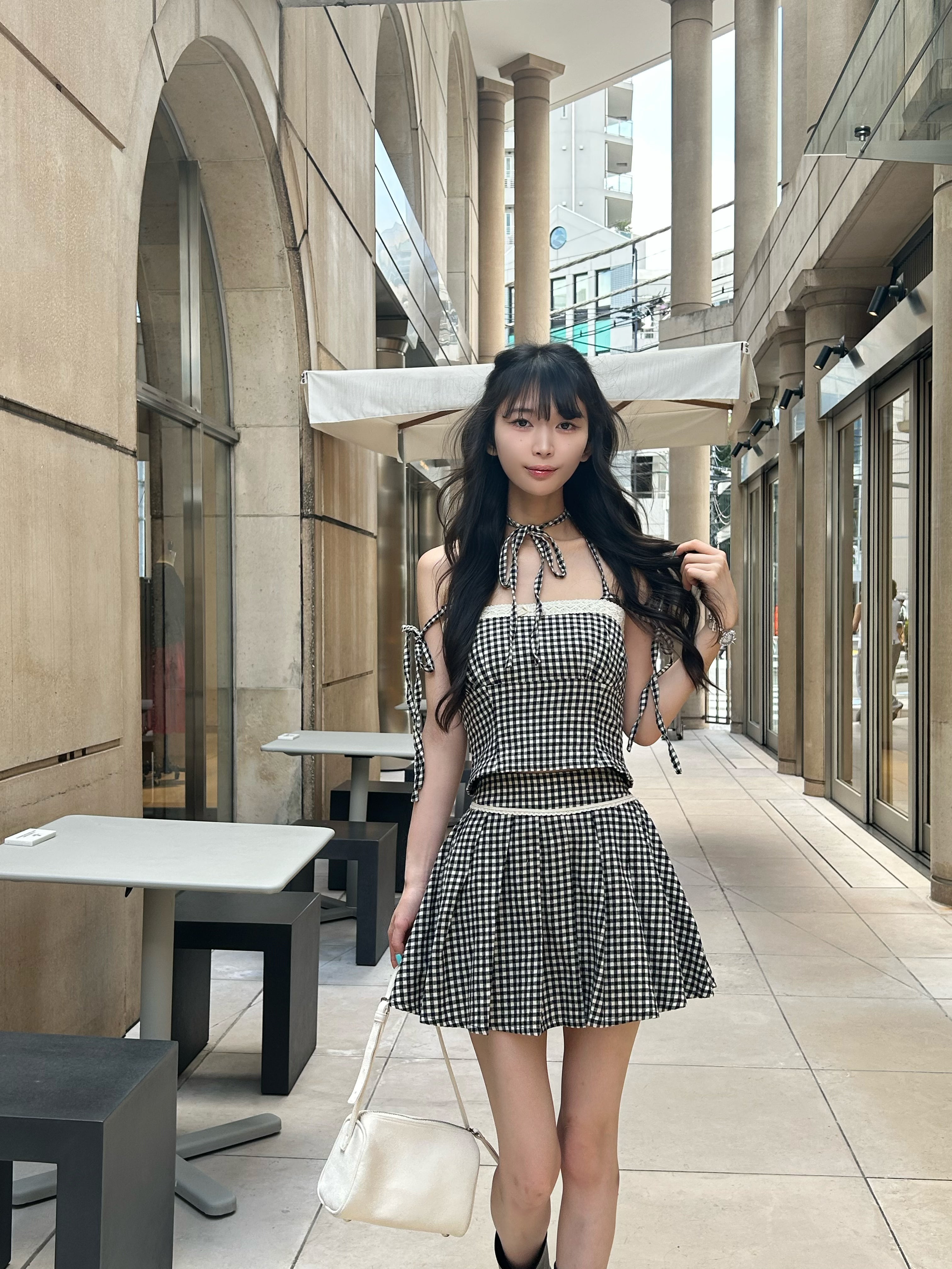 gingham check girly ribbon bustier
