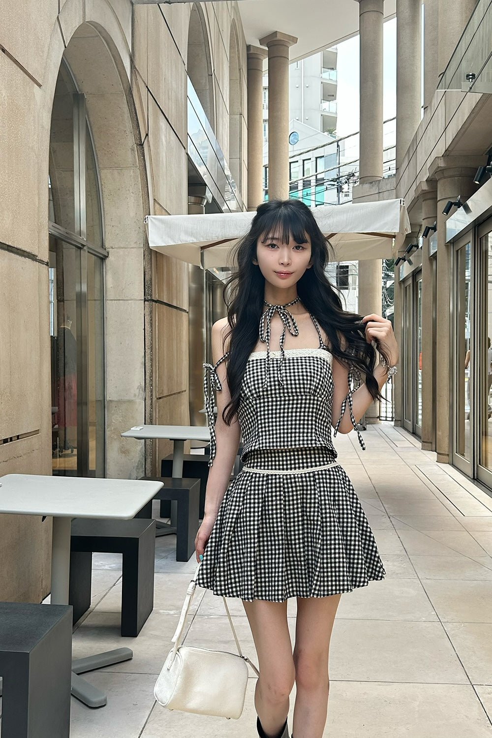 gingham check girly ribbon bustier