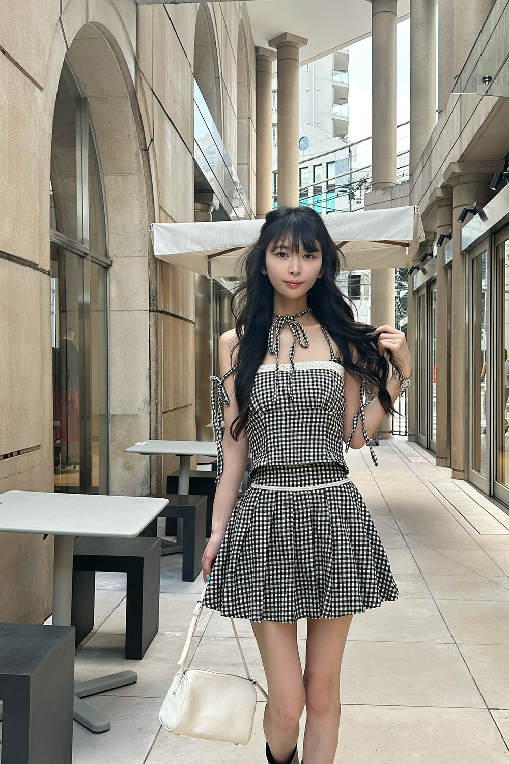 gingham check girly pleats skirt