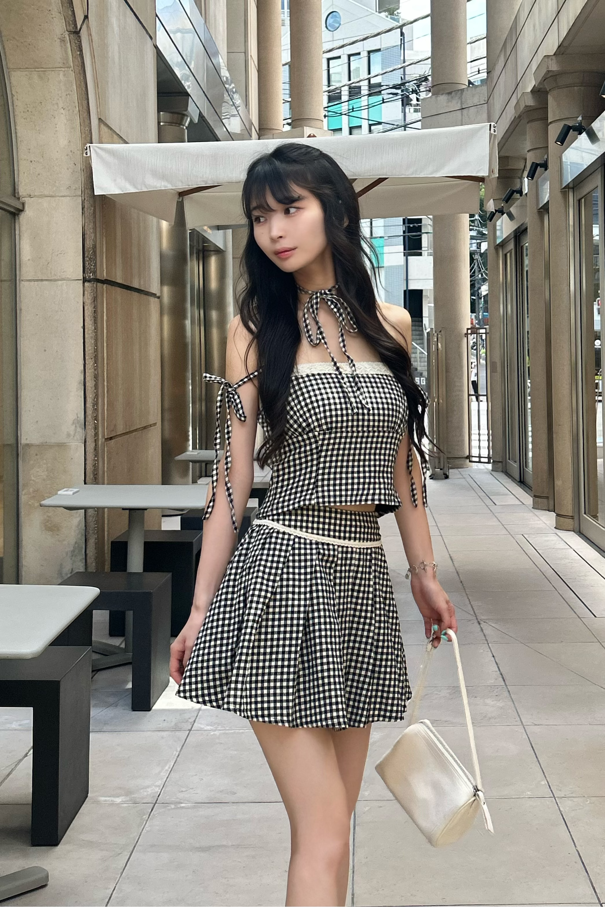 gingham check girly pleats skirt
