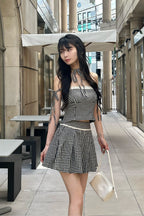 gingham check girly ribbon bustier