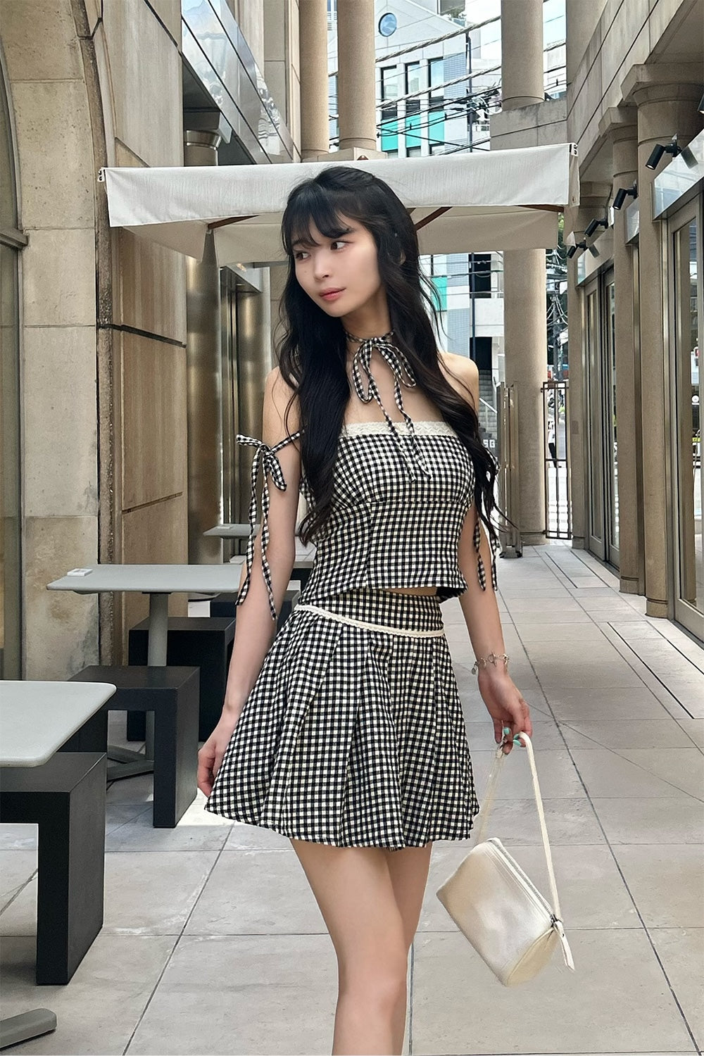 gingham check girly ribbon bustier