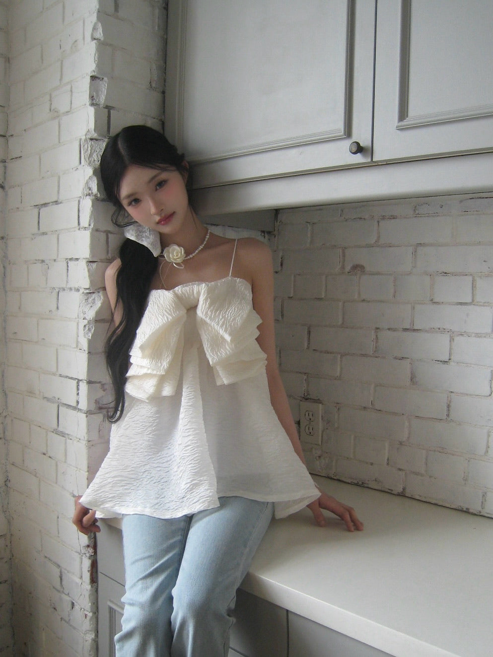 ribbon jacquard cami tops