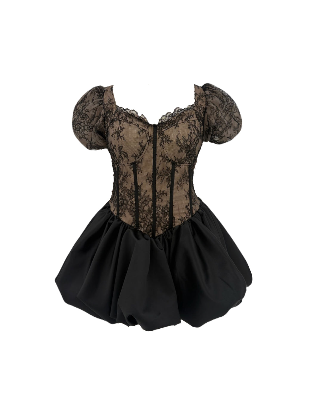 corset balloon lace satin dress (black) – Treat Ürself