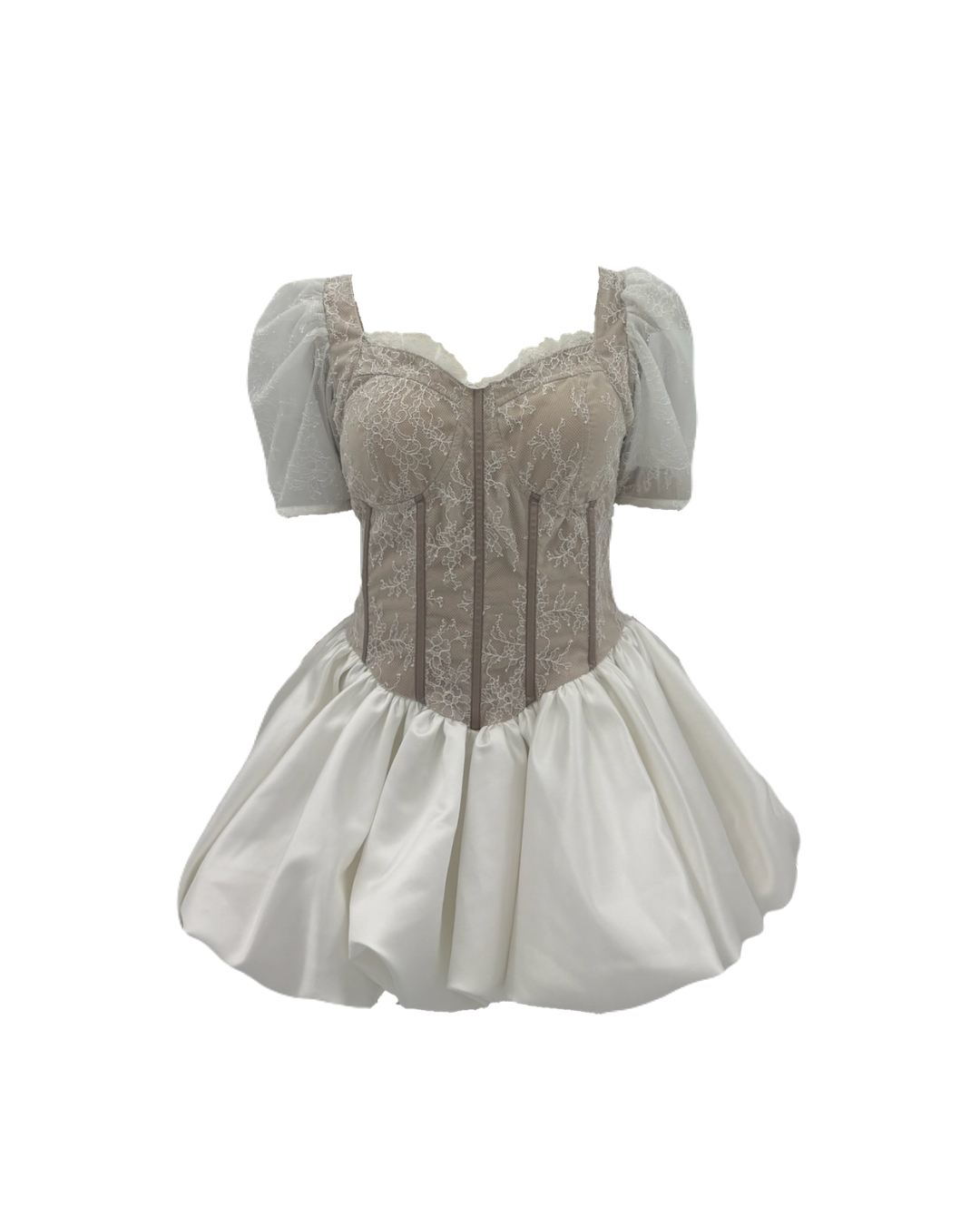 corset balloon lace satin dress(white)