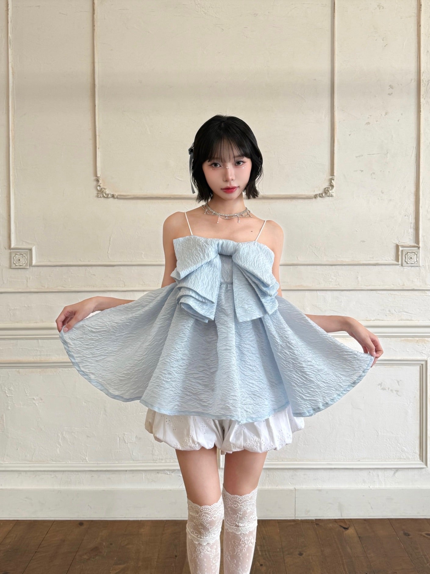 ribbon jacquard cami tops