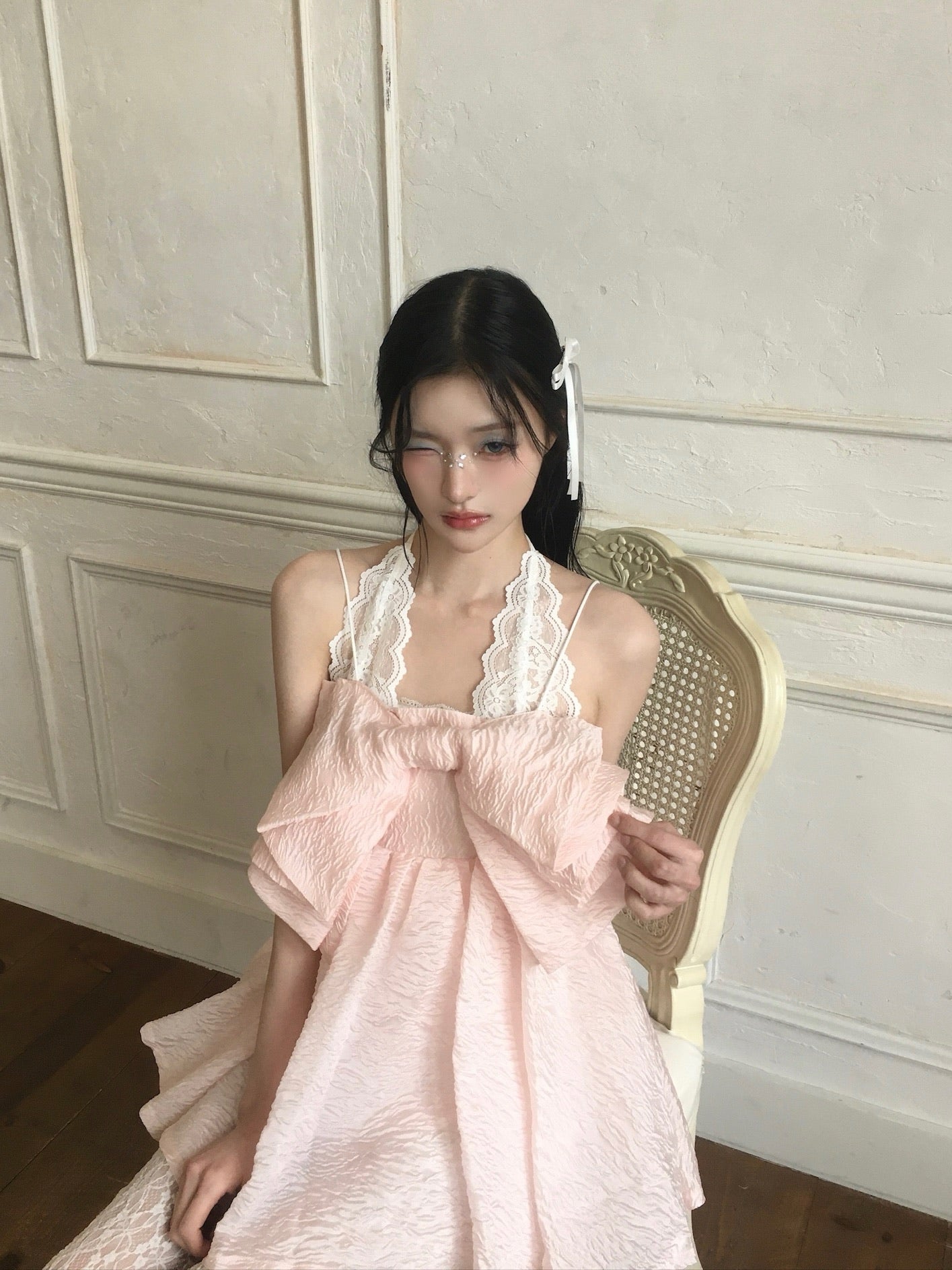 ribbon jacquard cami tops