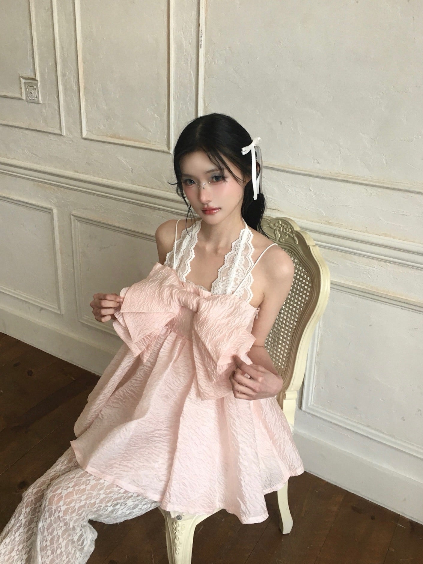 ribbon jacquard cami tops