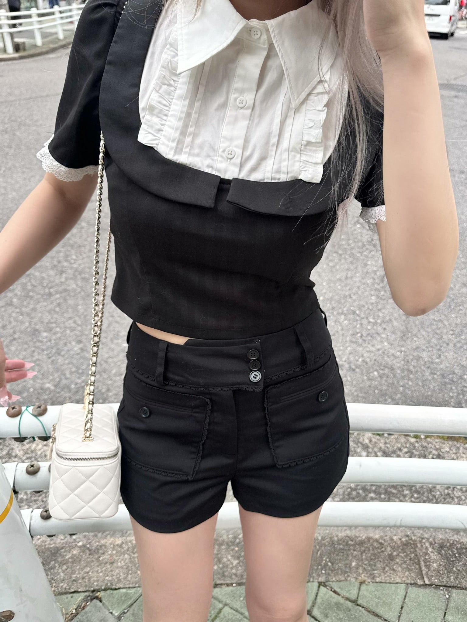 picot lace design short pants