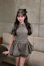 Daisy puff sleeve tweed tops