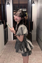 Daisy puff sleeve tweed tops