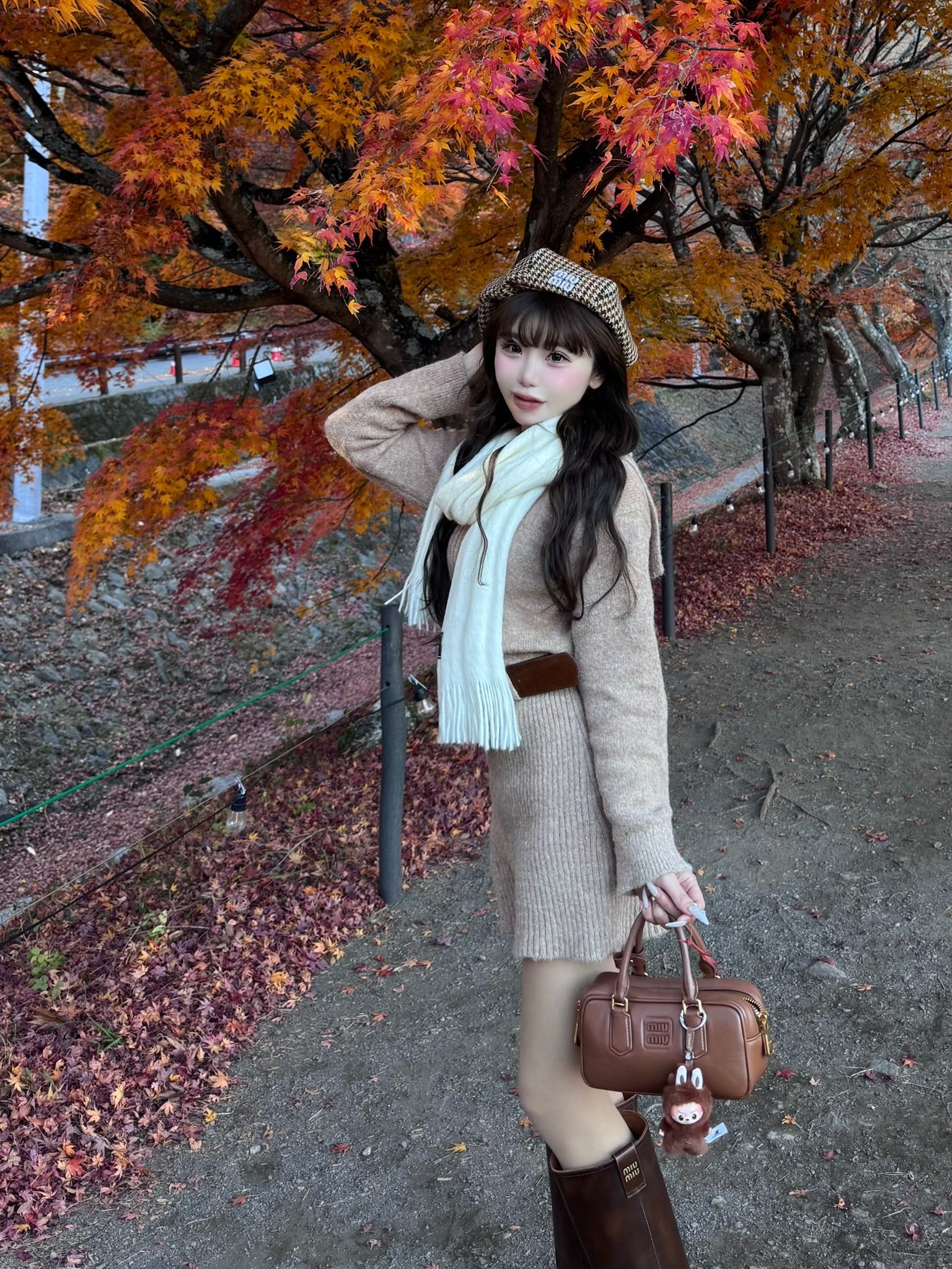 sailor collar knit one-piece (beige)