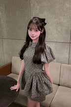 Daisy puff sleeve tweed tops