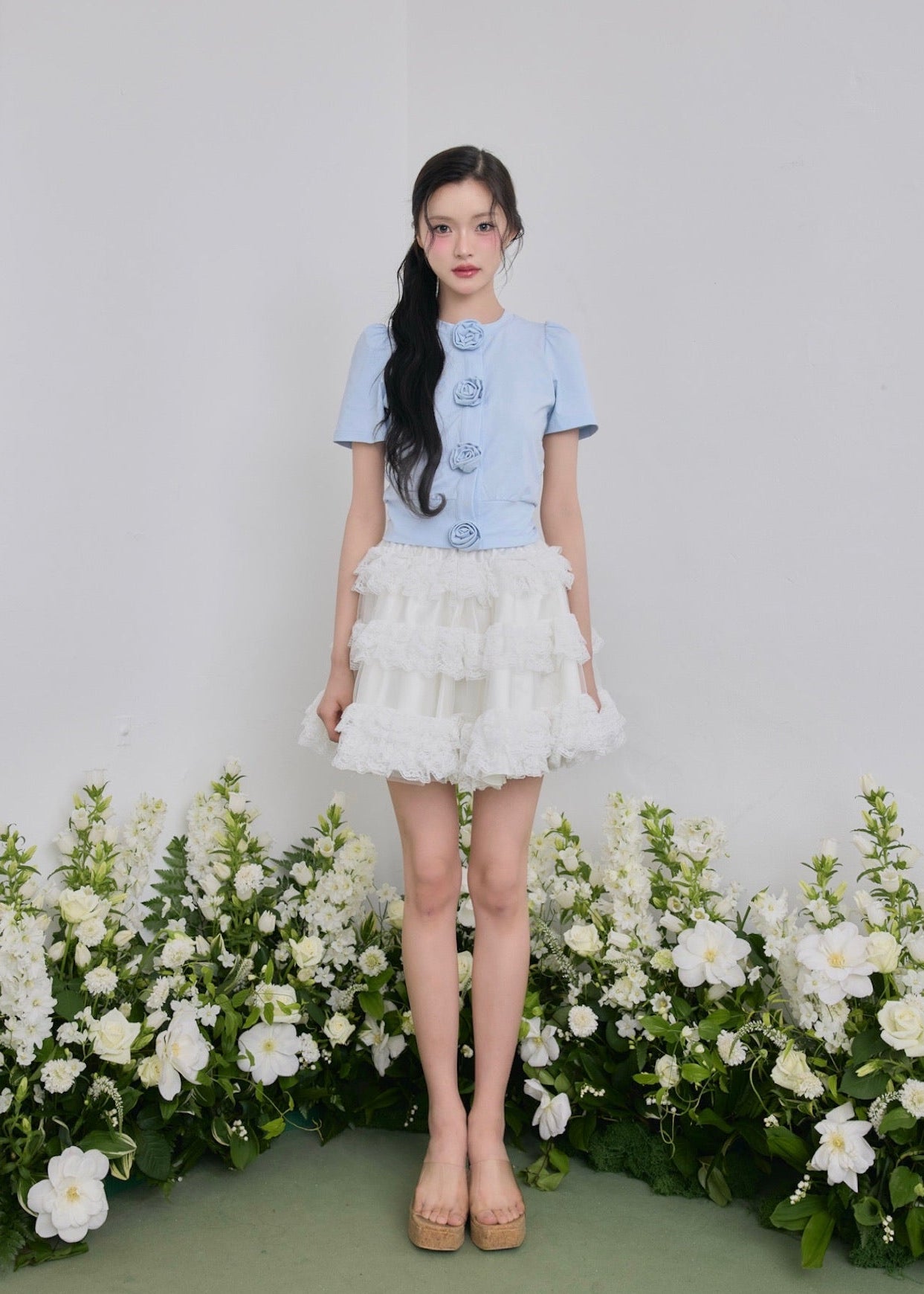 Rose flower motif short sleeve cardigan