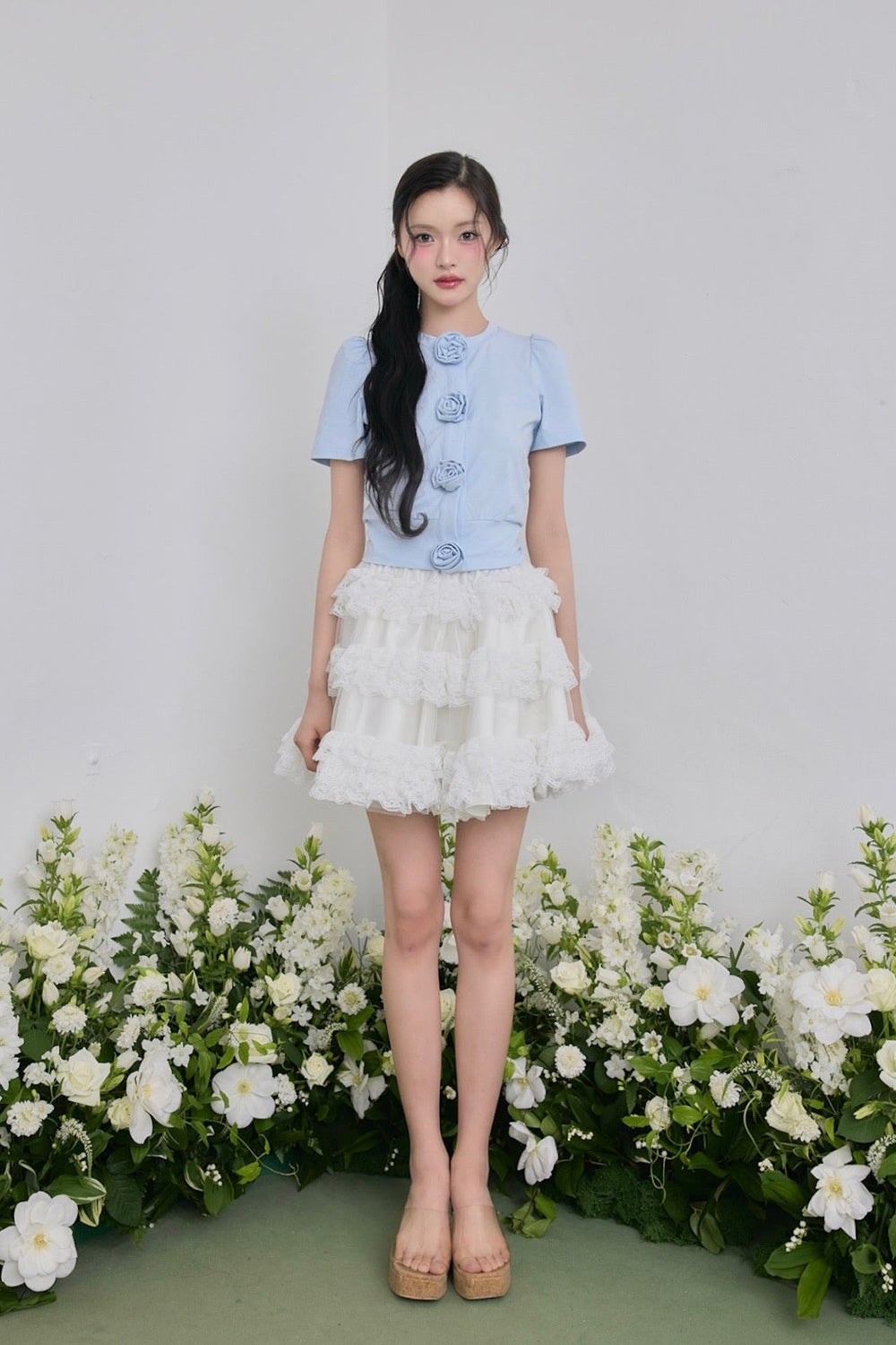 Rose flower motif short sleeve cardigan
