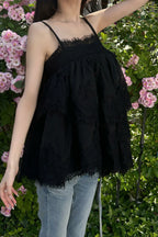 Volume lace sheer cami tops