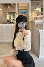 Stand collar frill blouse