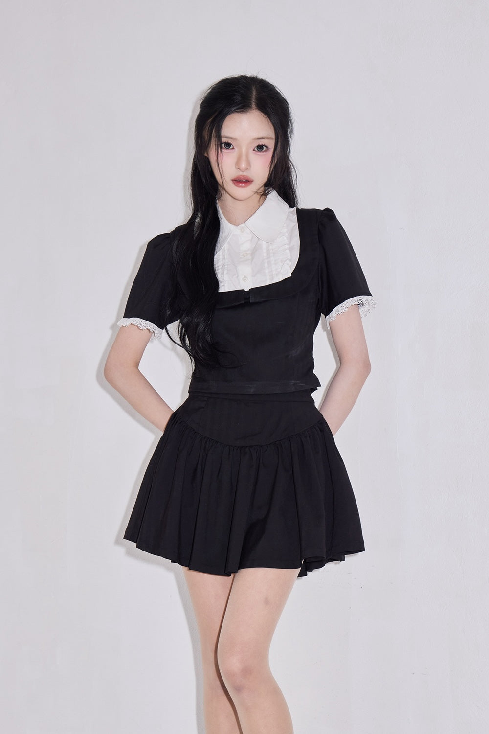 Gather flare mini skirt