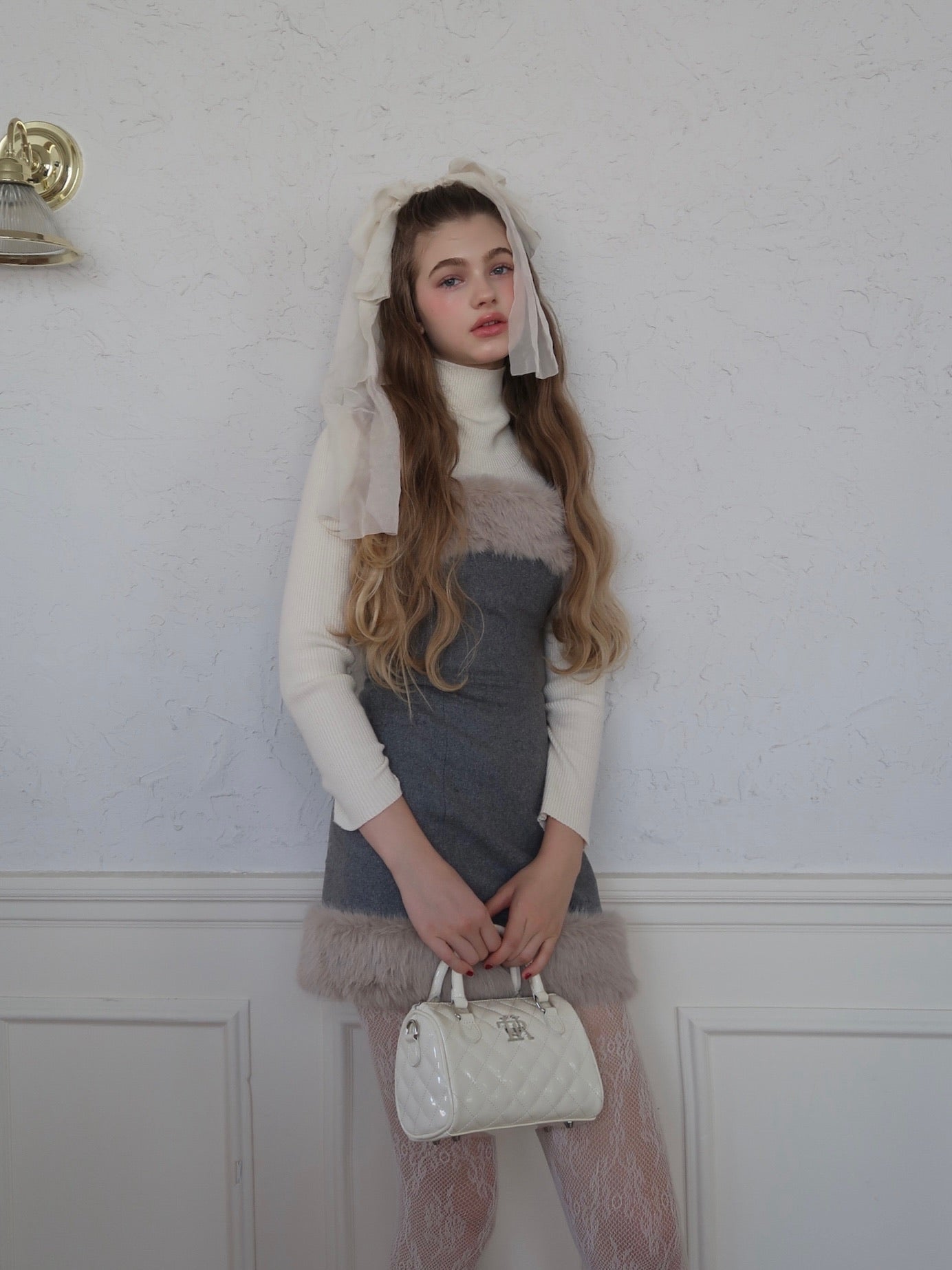 lady fur camisole one-piece