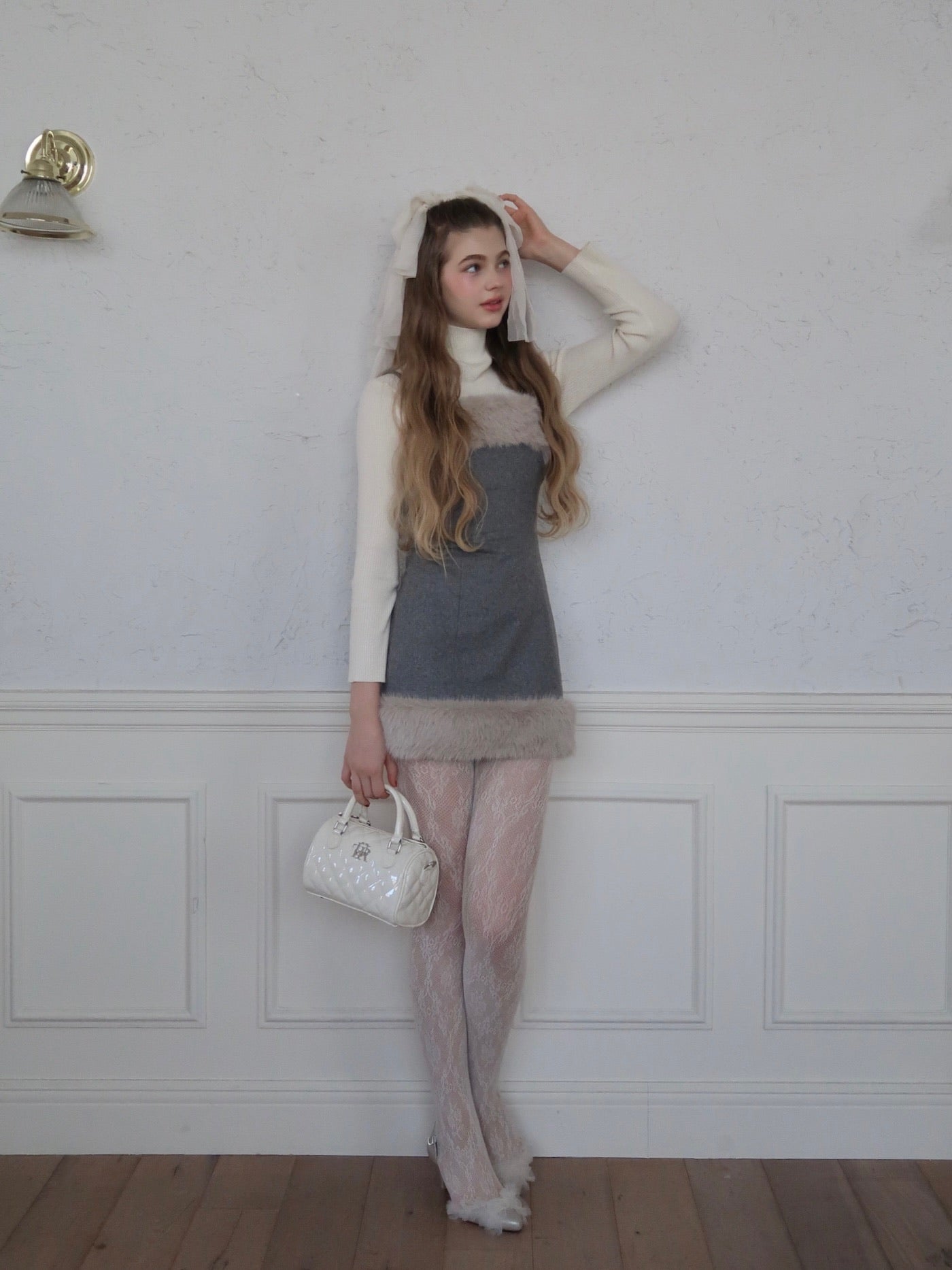 lady fur camisole one-piece