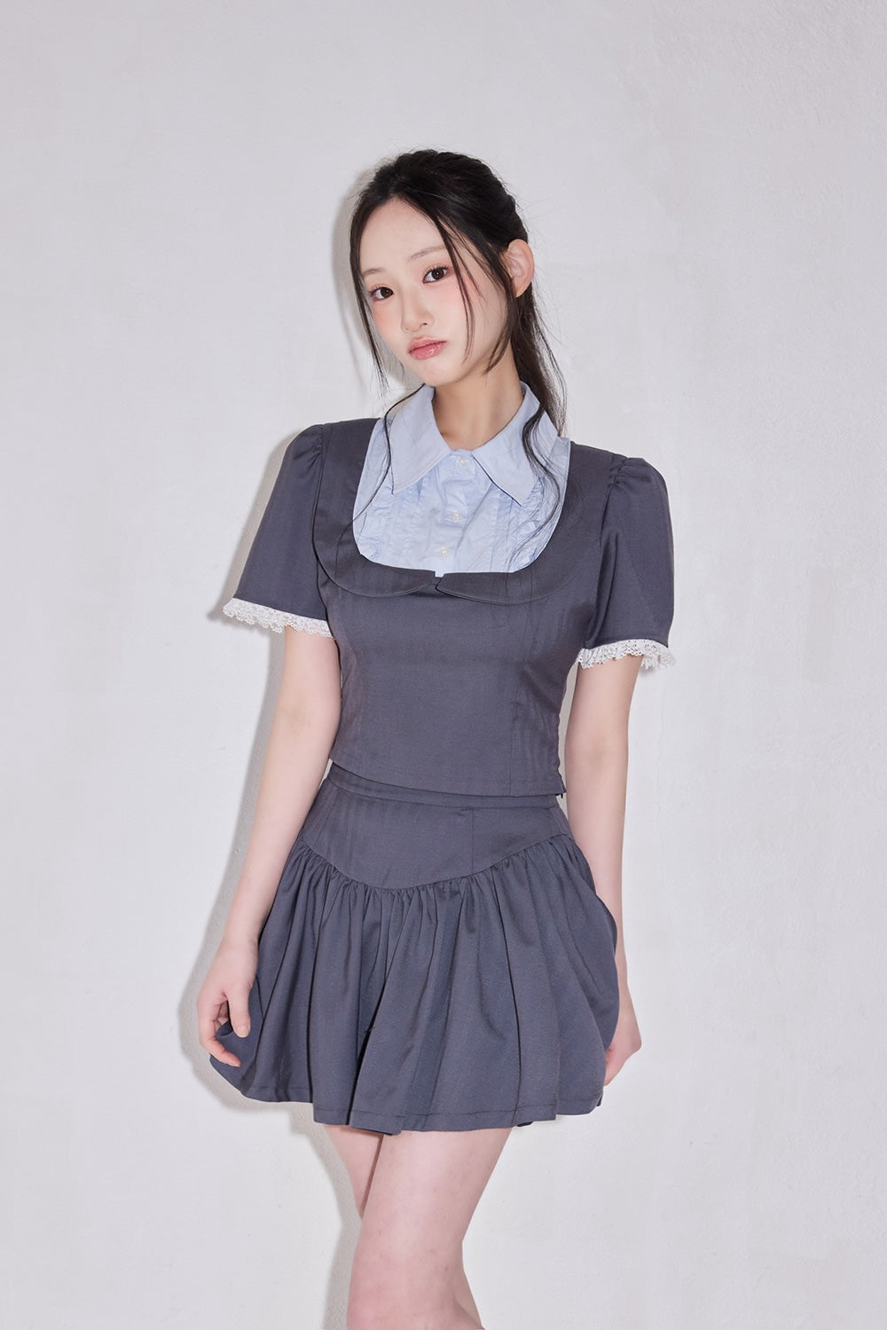 Gather flare mini skirt