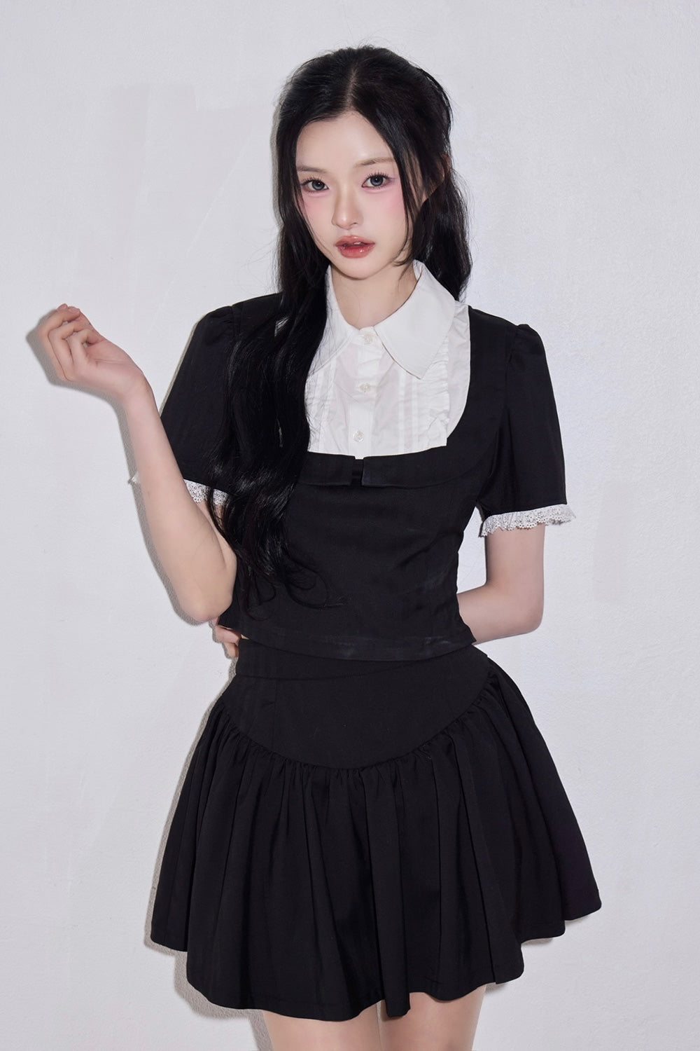 Gather flare mini skirt