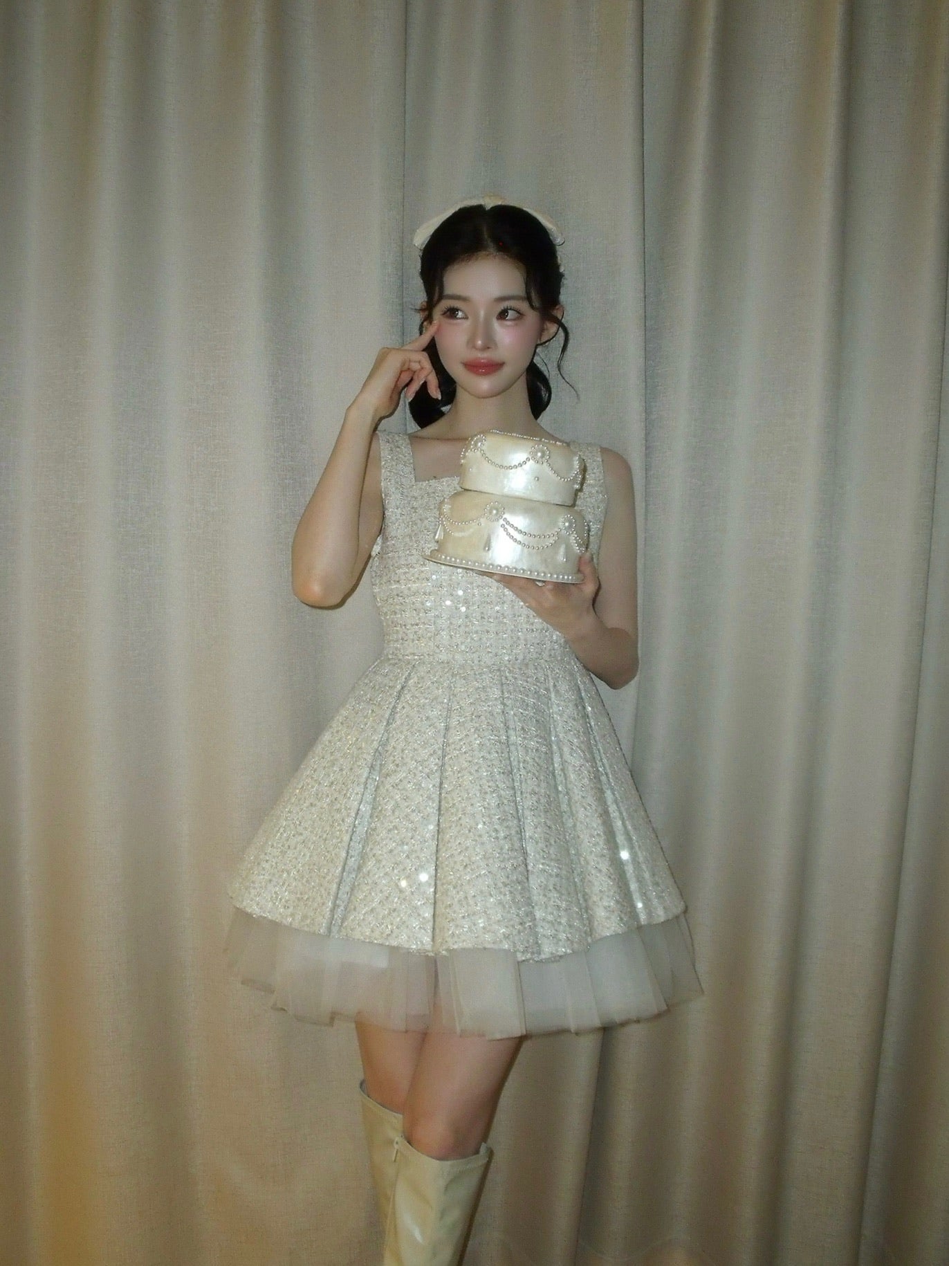 Twilight Tweed Tulle Dress(ivory)