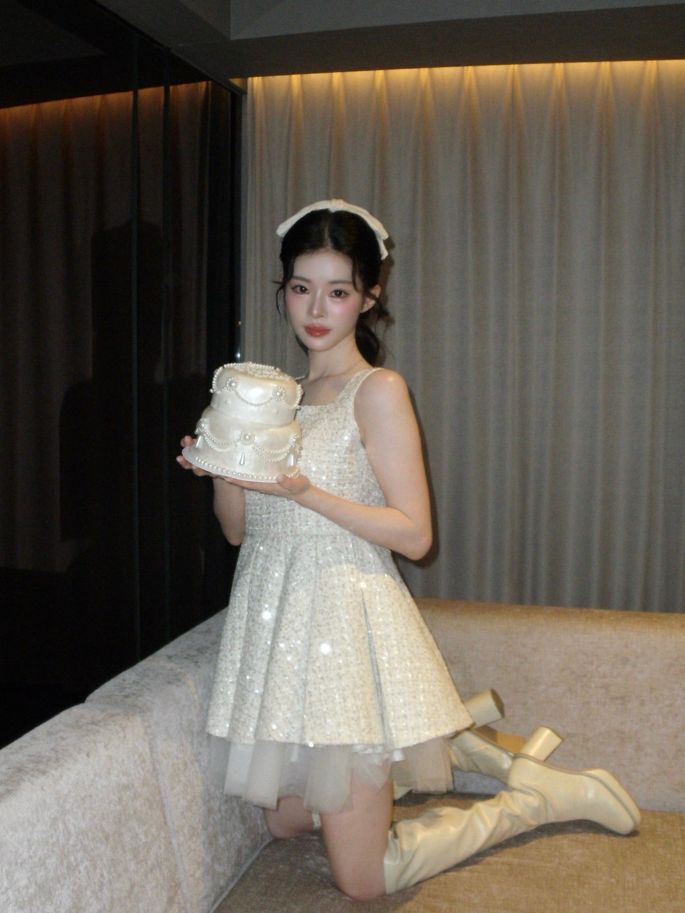 Twilight Tweed Tulle Dress(ivory)