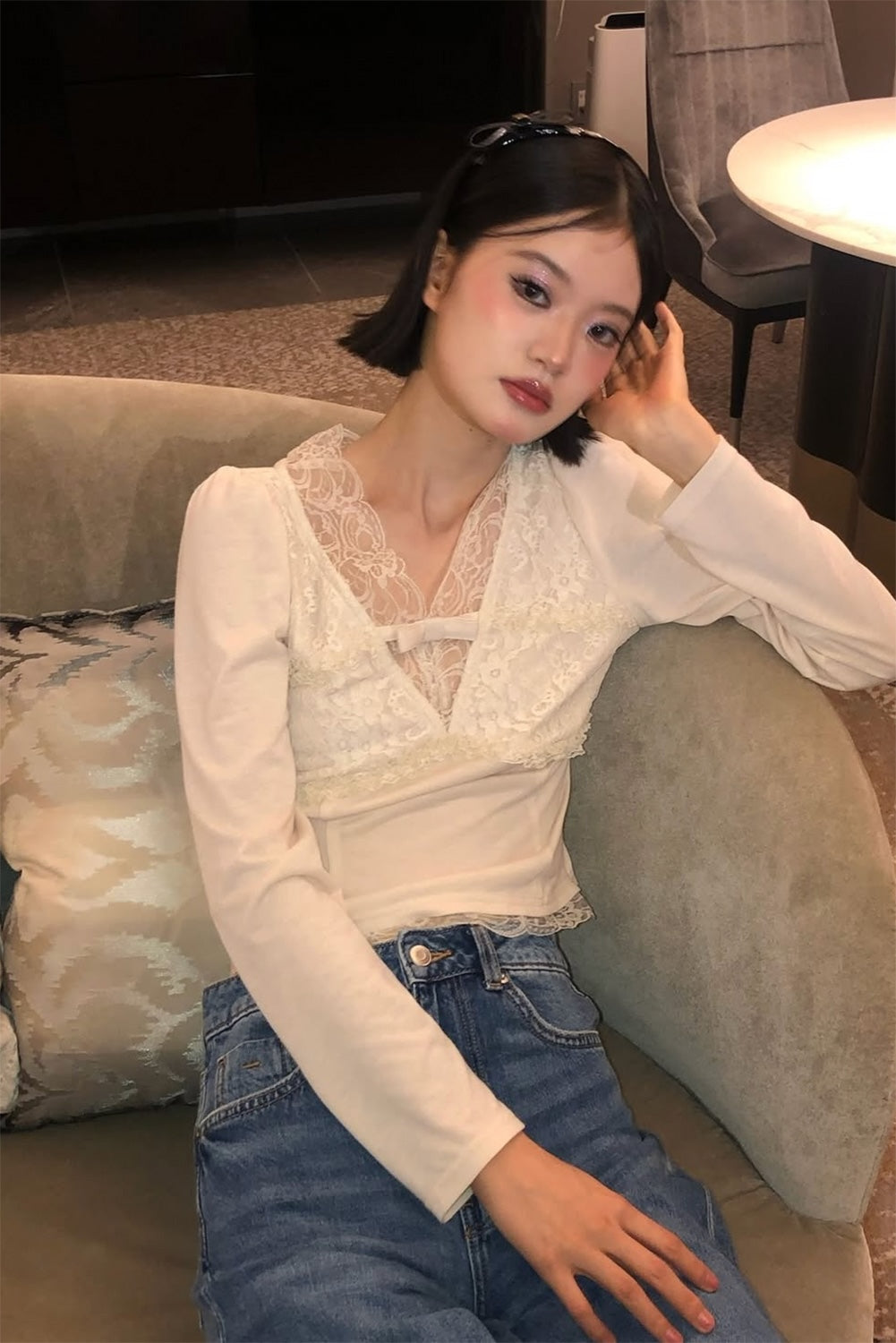 Romance Lace long sleeve tops