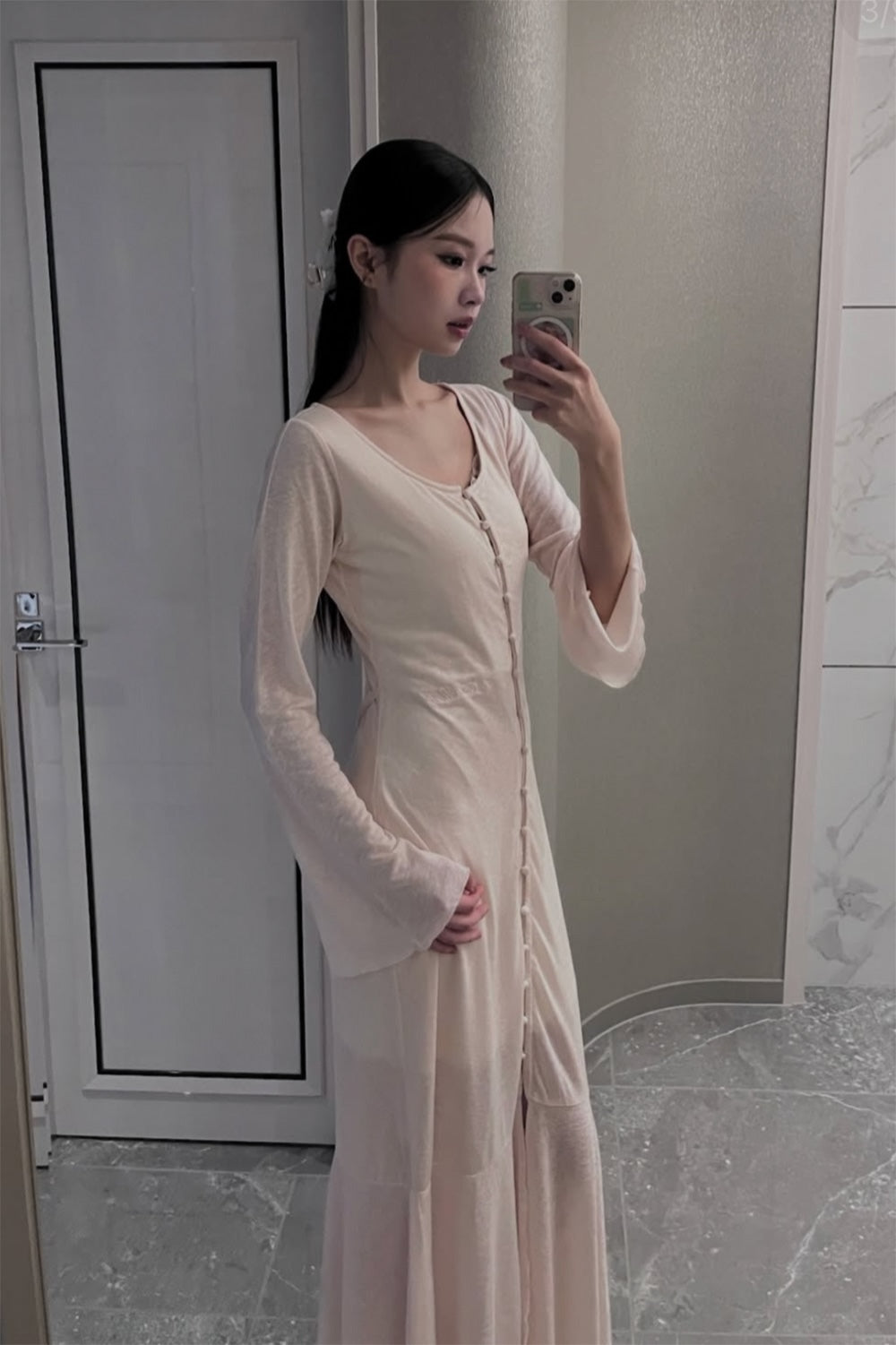 Sheer Cut Flare long one-piece