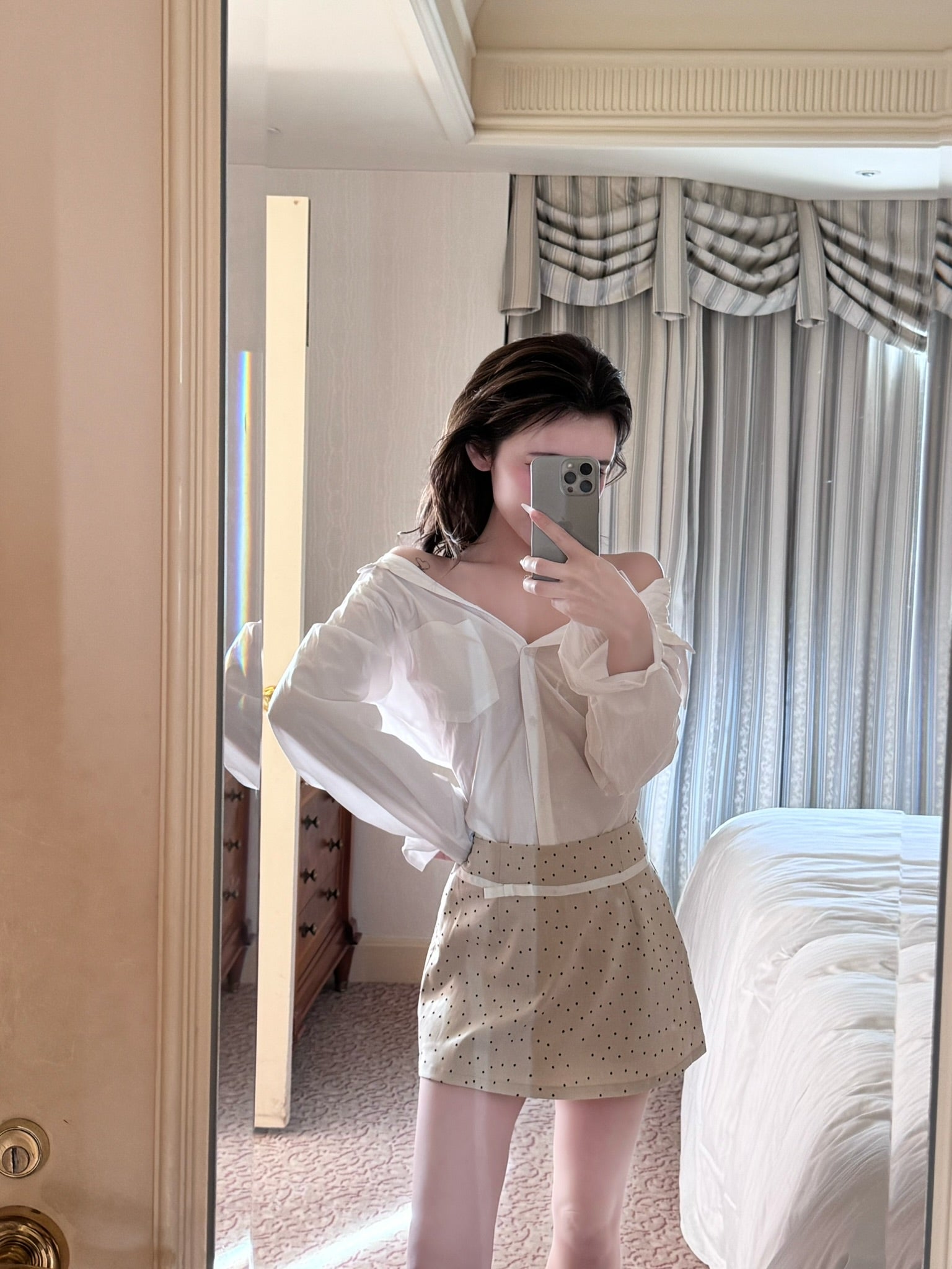 Juliet ribbon dot mini skirt