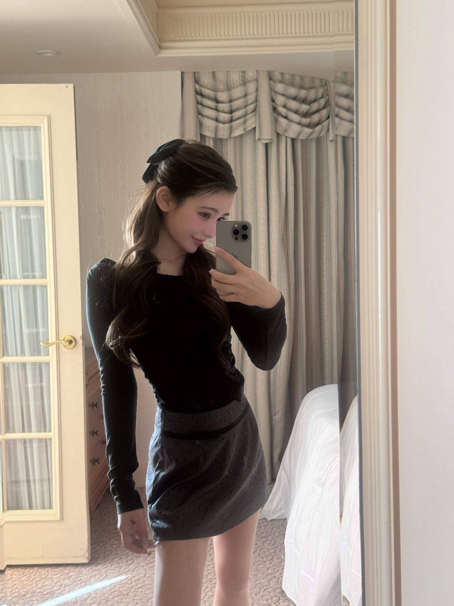 Juliet ribbon dot mini skirt