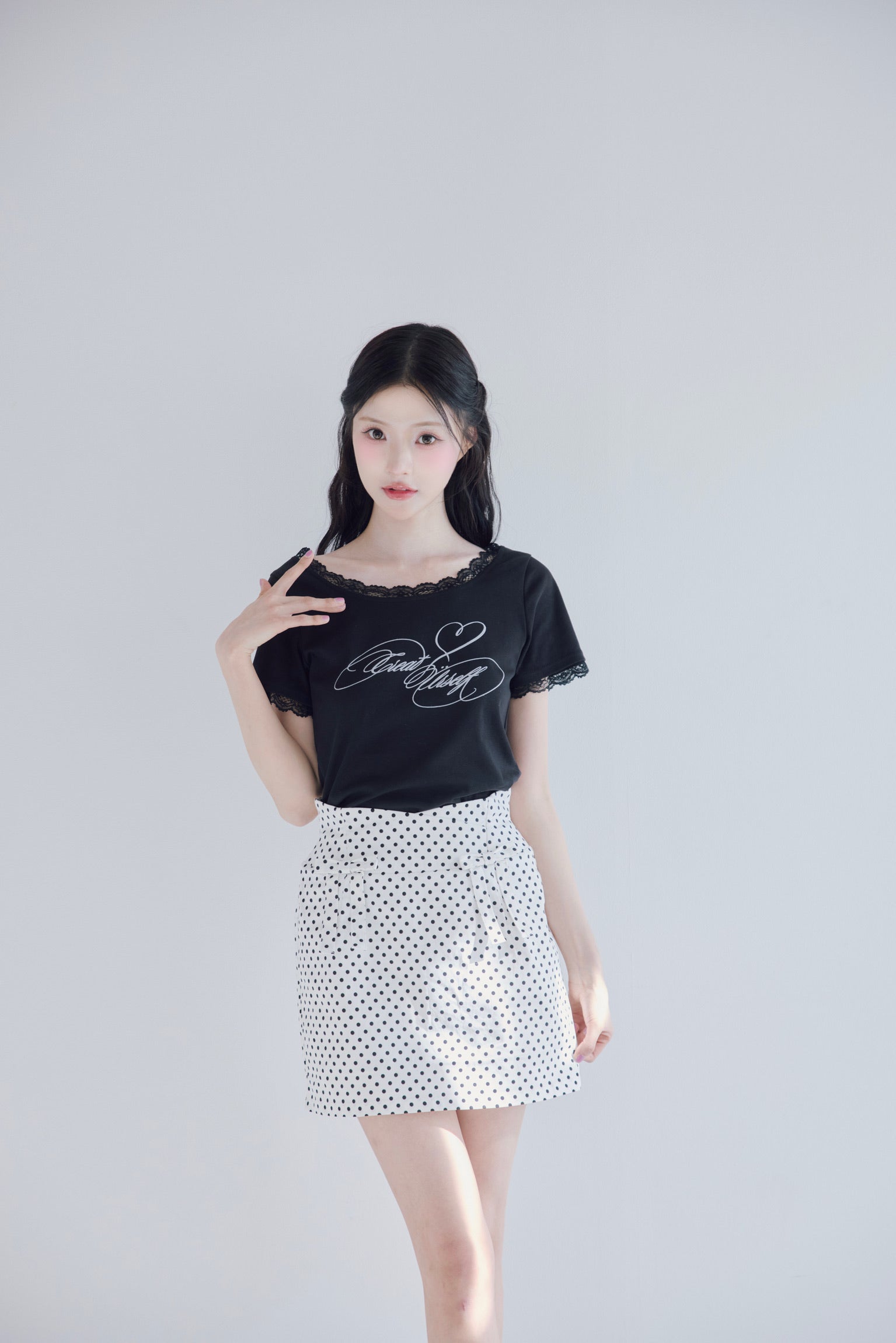 highwaist dot ribbon skirt