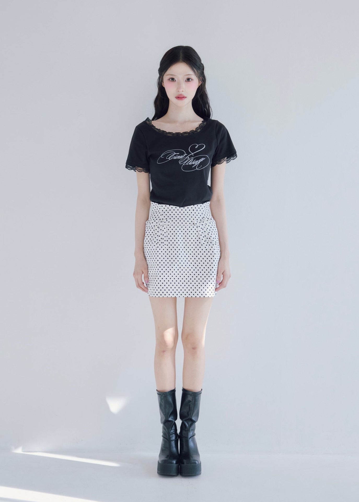 highwaist dot ribbon skirt