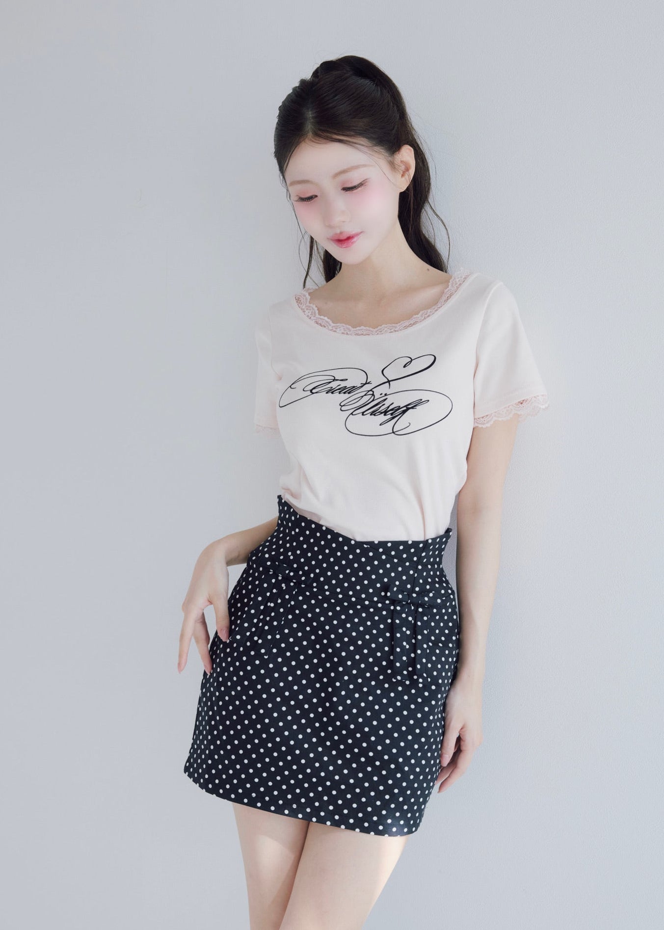 highwaist dot ribbon skirt