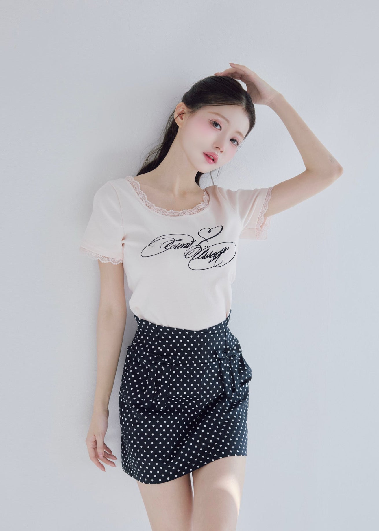 highwaist dot ribbon skirt