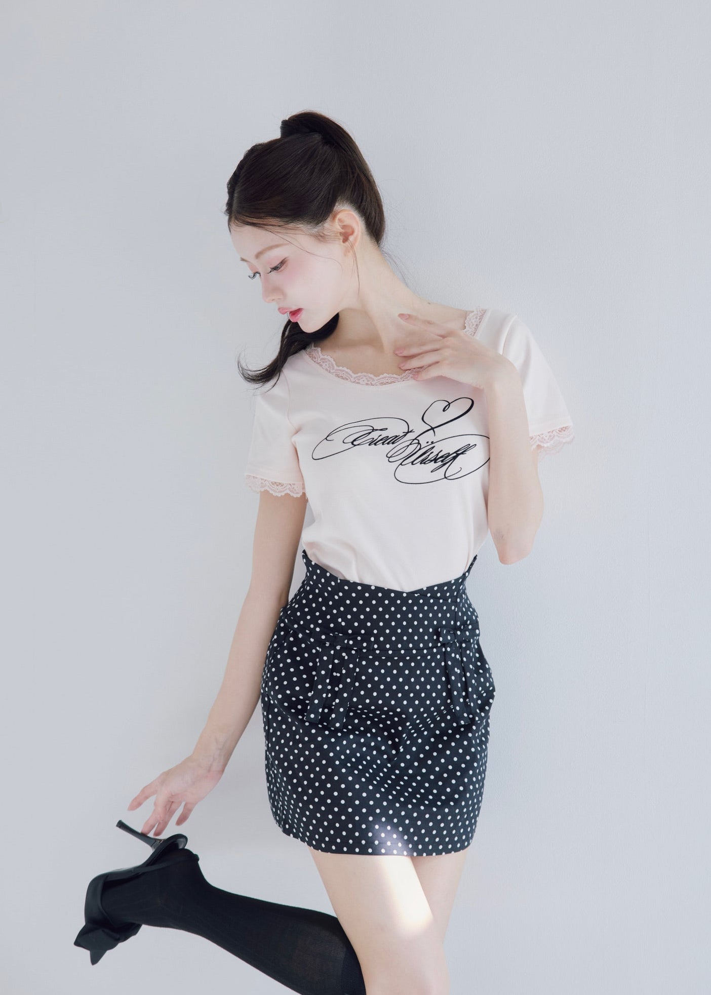 highwaist dot ribbon skirt