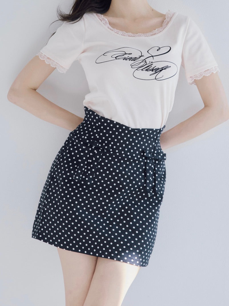 highwaist dot ribbon skirt