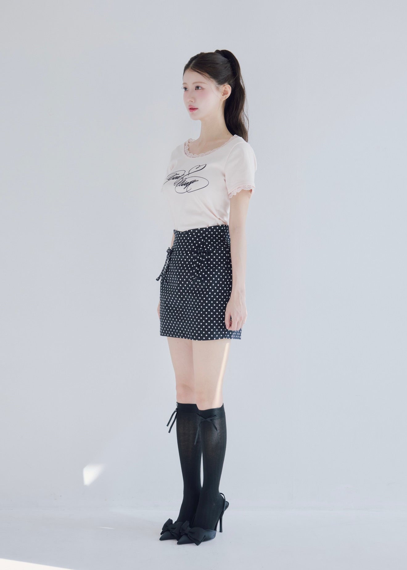highwaist dot ribbon skirt