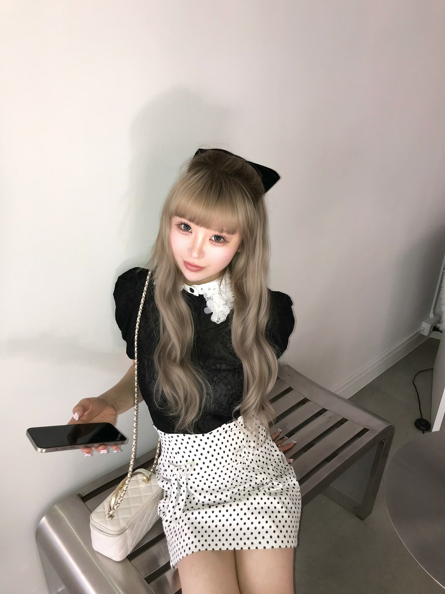 highwaist dot ribbon skirt