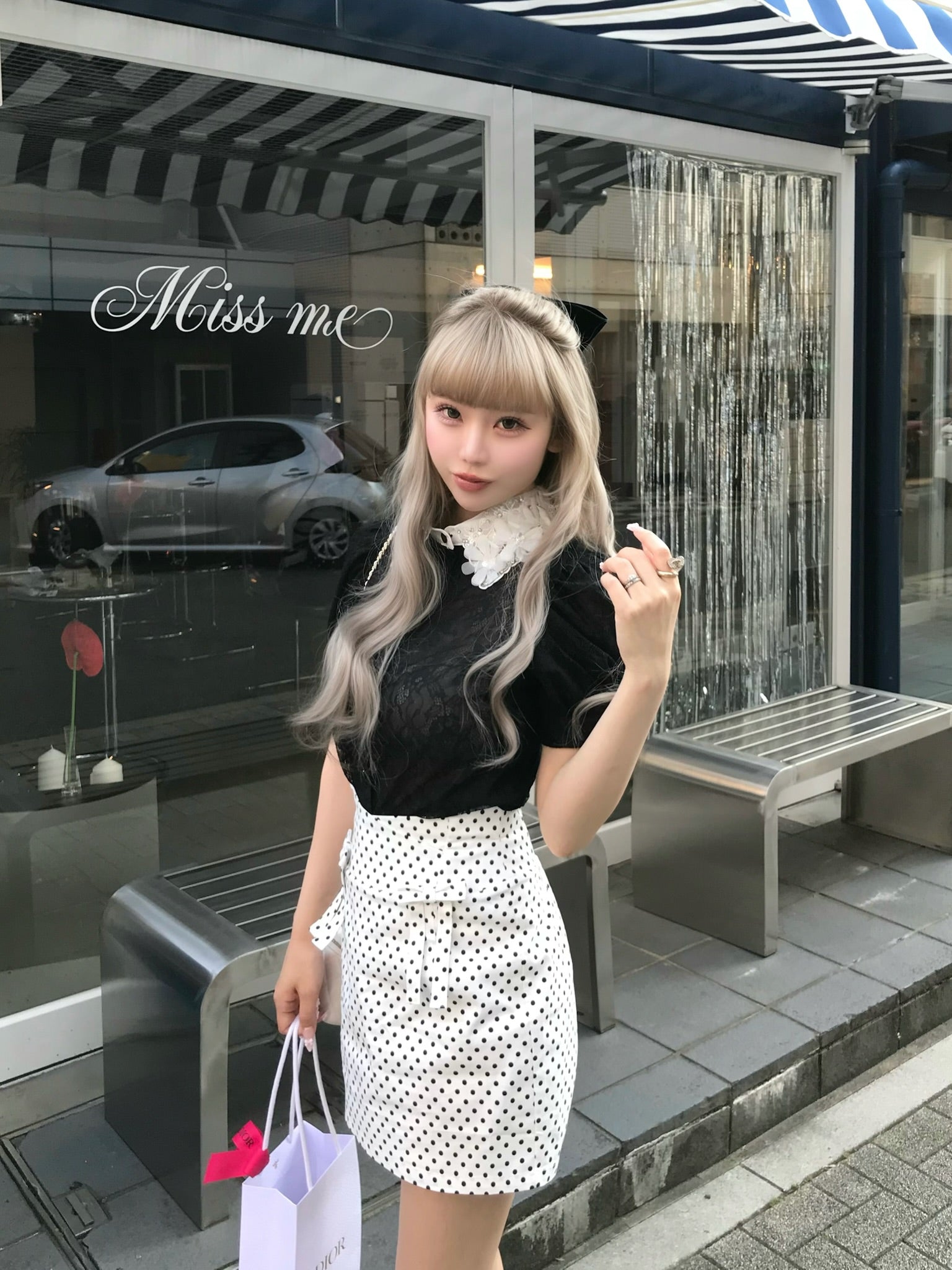 highwaist dot ribbon skirt