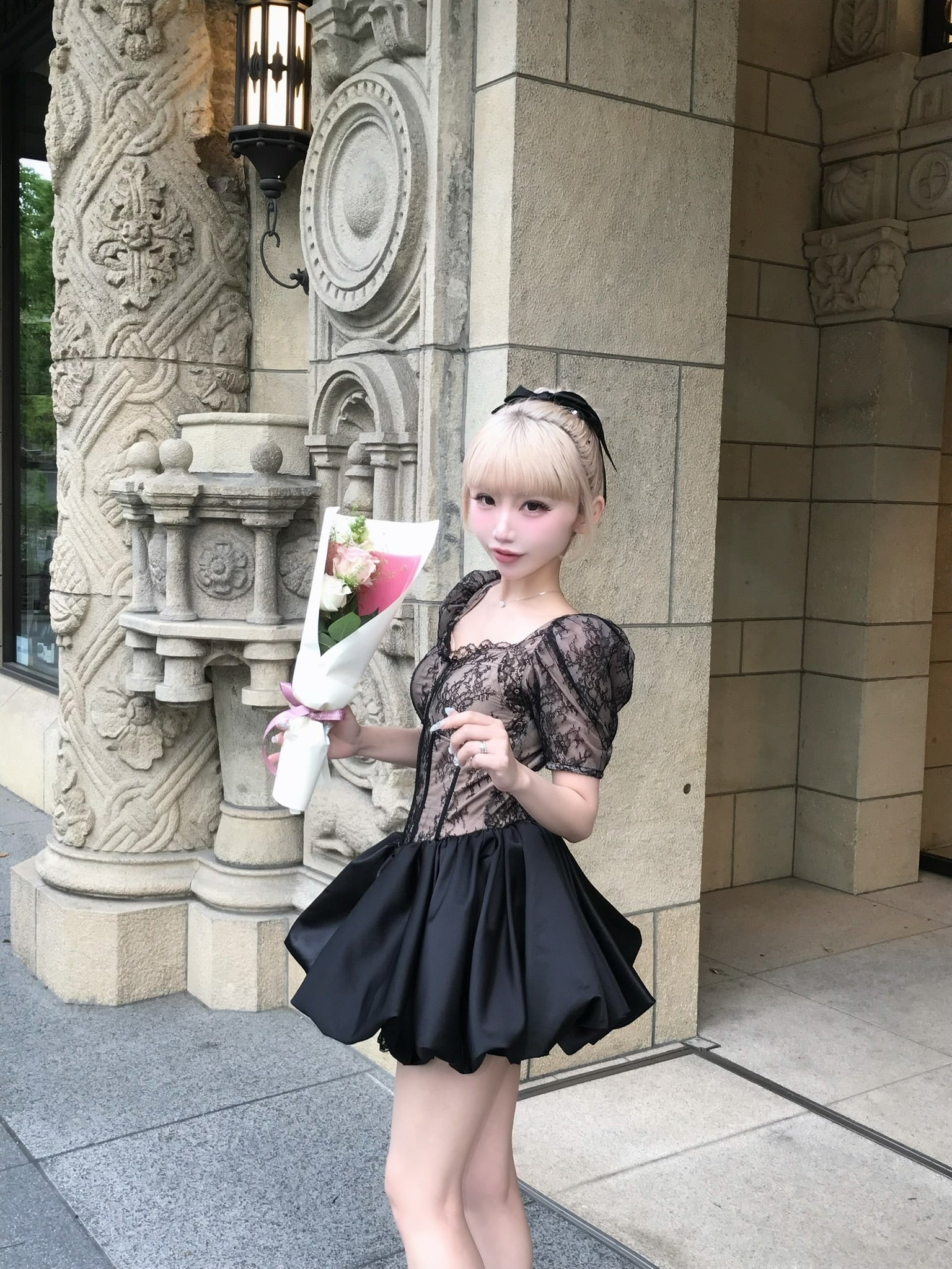 ワンピース corset balloon lace satin dress (black) corset balloon lace satin dress (black) – Treat Ürself