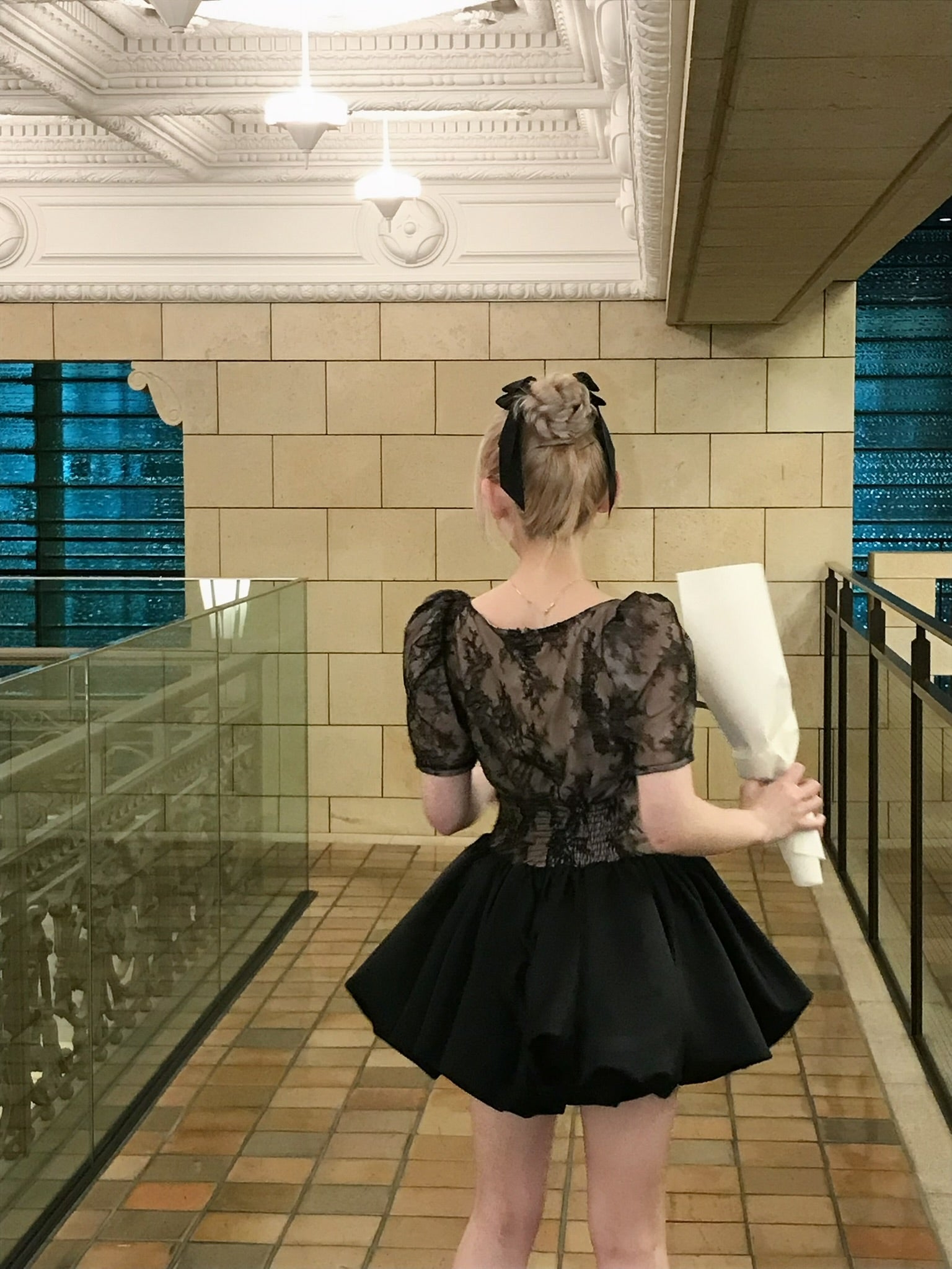 ワンピース corset balloon lace satin dress (black) corset balloon lace satin dress (black) – Treat Ürself