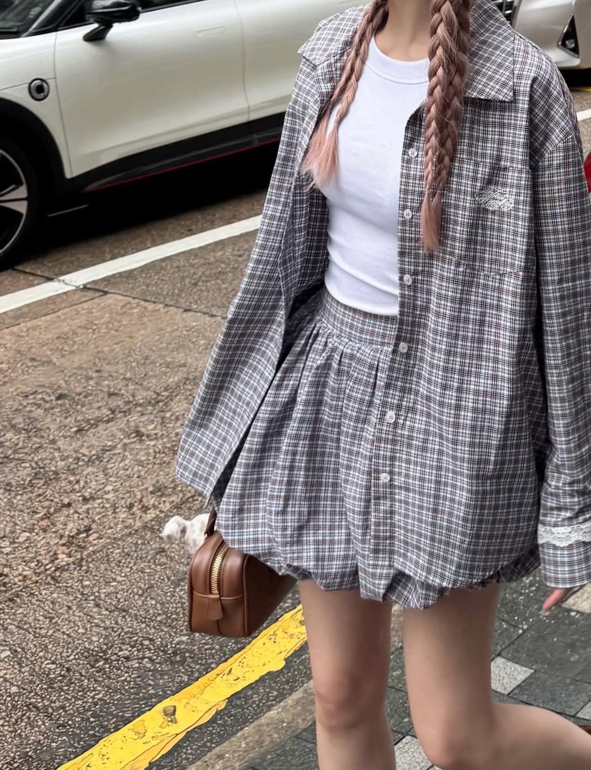 Lace cuffs check shirts