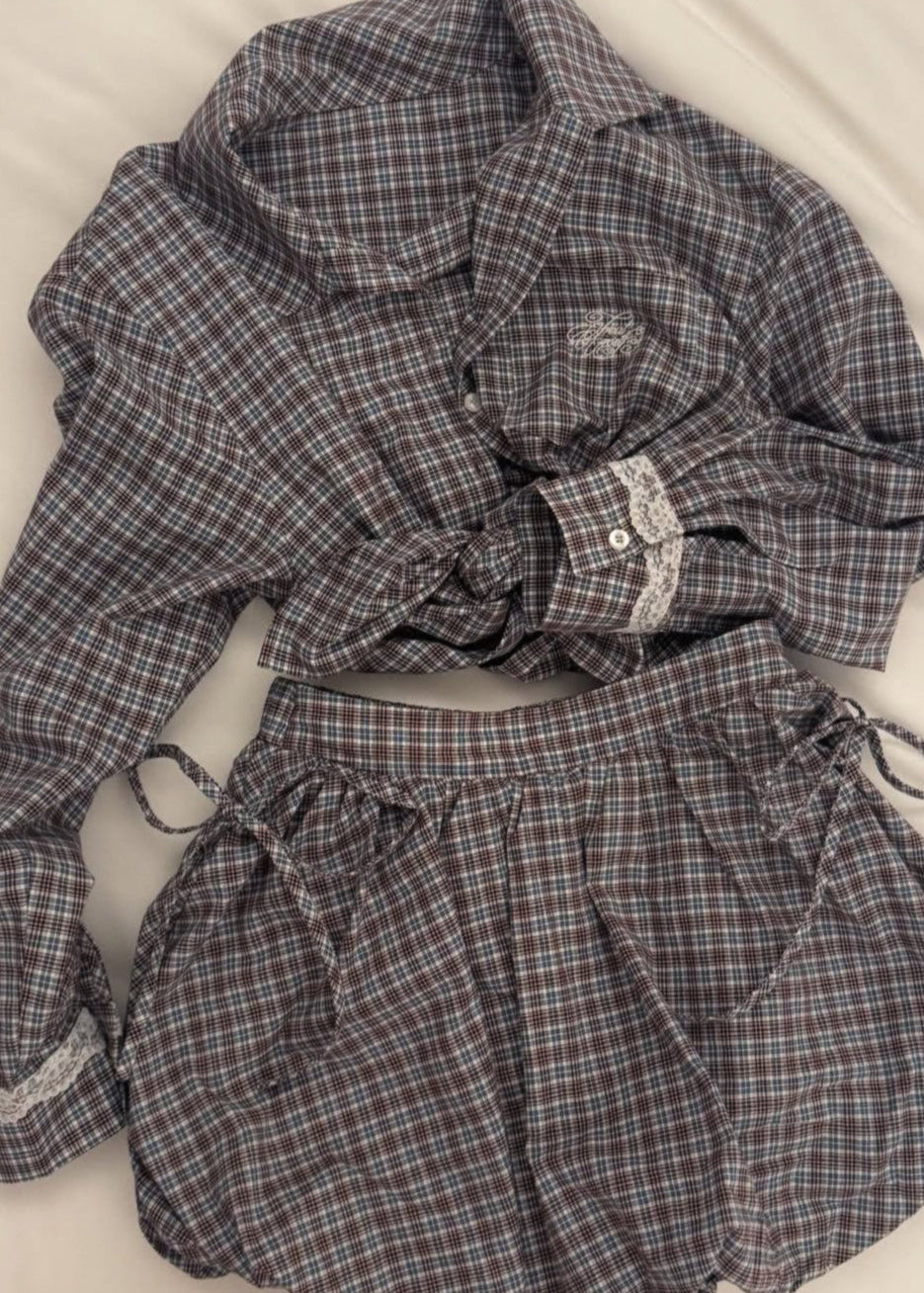 Lace cuffs check shirts